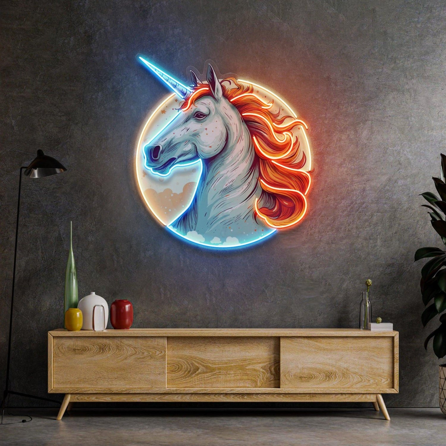 Unicorn Moon With Stars And Clouds Uv Printed Led Neon Sign For Indoor Wall Decor | Shineneon