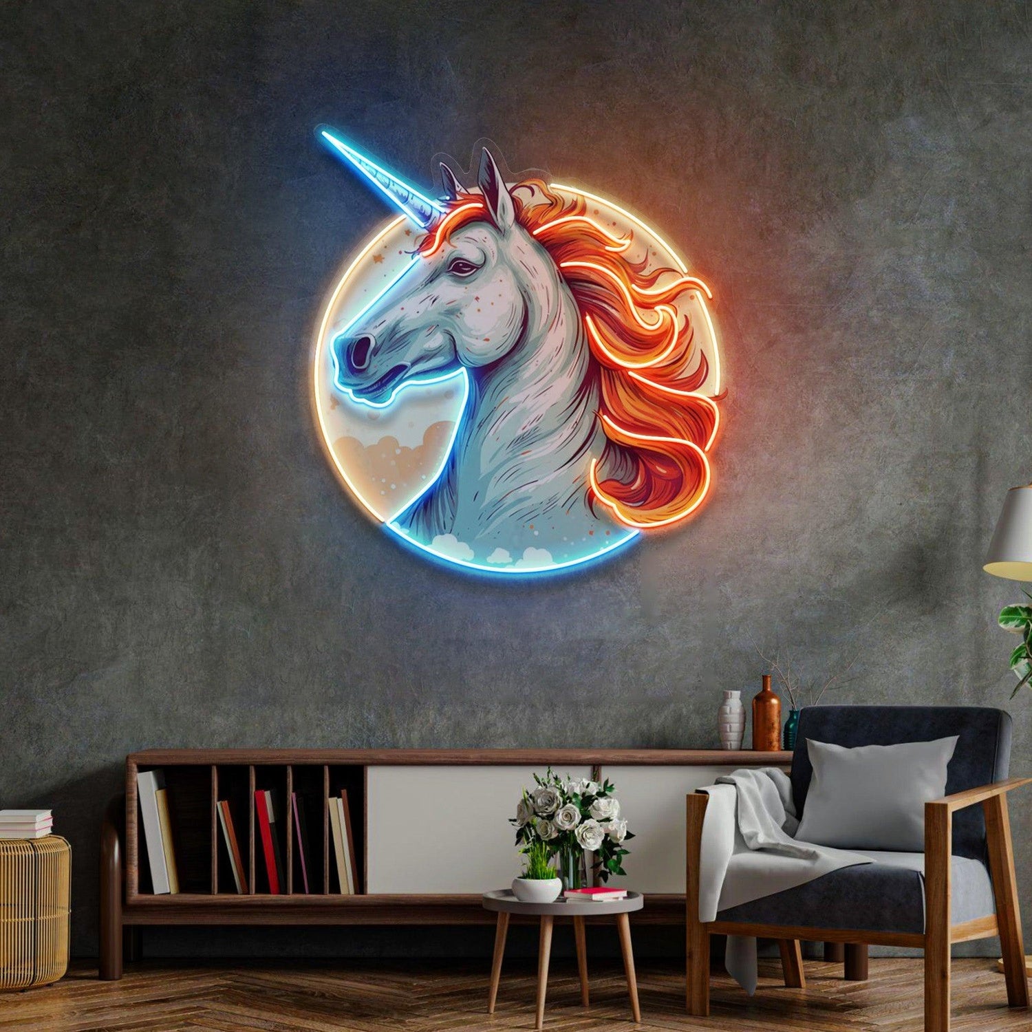 Unicorn Moon With Stars And Clouds Uv Printed Led Neon Sign For Indoor Wall Decor | Shineneon