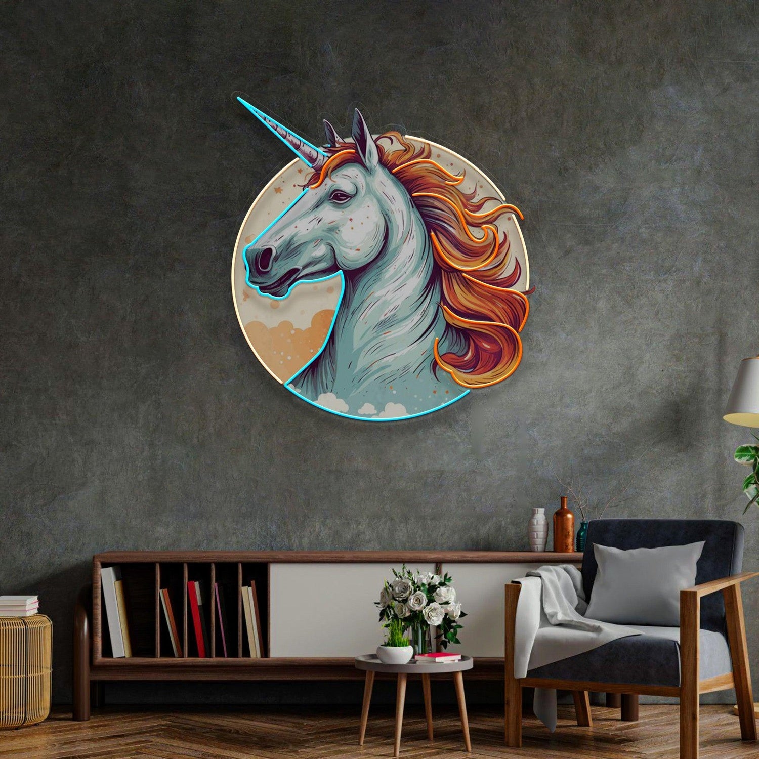 Unicorn Moon With Stars And Clouds Uv Printed Led Neon Sign For Indoor Wall Decor | Shineneon