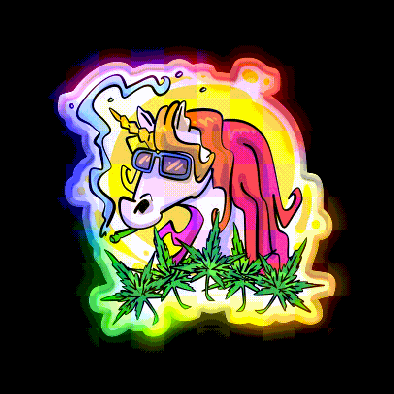 Unicorn Weed Gift Hemp Inspired Green Leaf Led Neon Sign Rgb Color - LED neon sign close-up detail