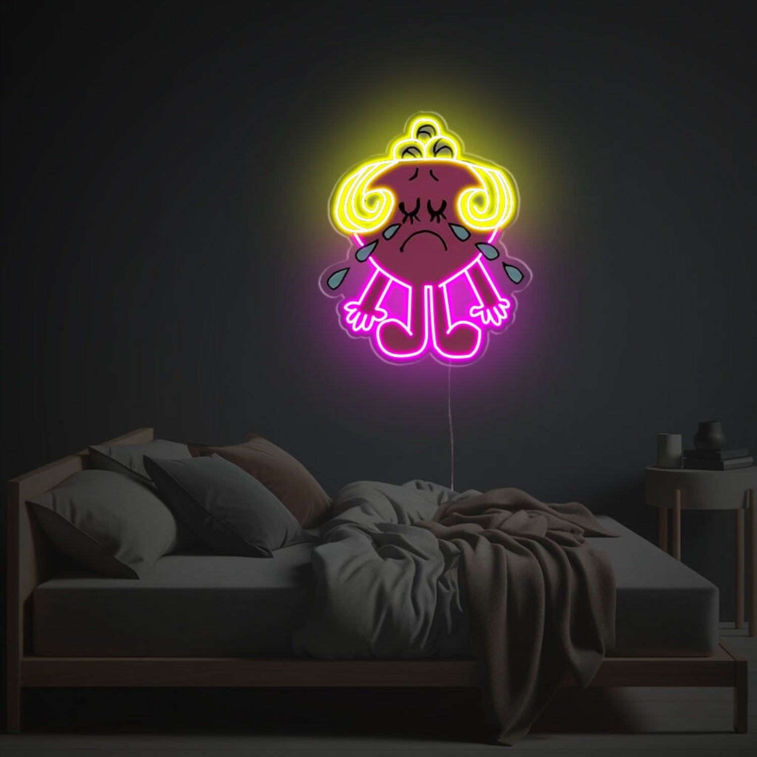 Unique Sad Pinky Girl With Blond Hair Led Neon Acrylic Artwork | Shineneon