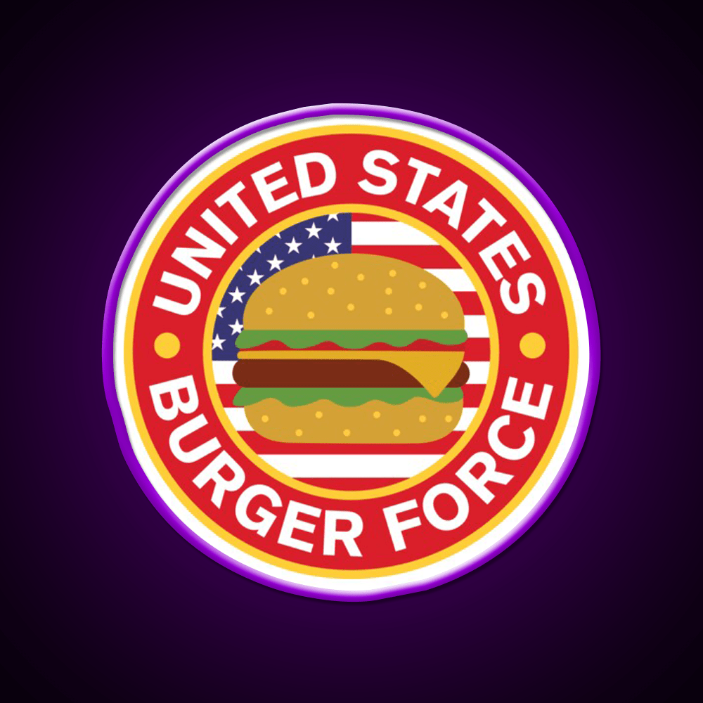United State Burger Force Fast Food Led Neon Sign For Burger Place Rgb Color - Shineneon