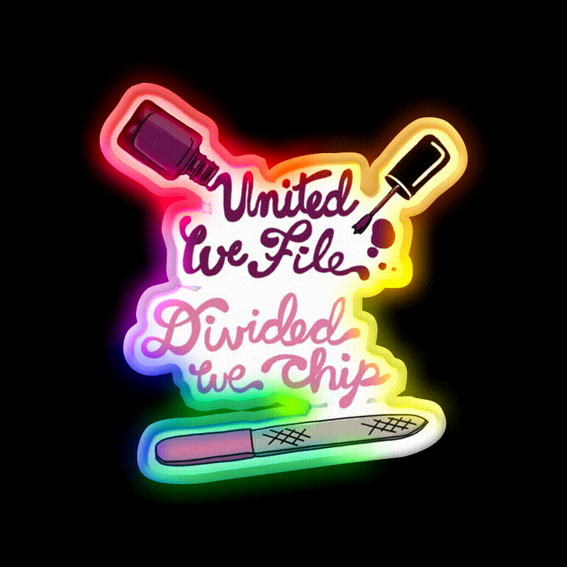 United We File Nail Salon Led Neon Sign Rgb Color - LED neon sign close-up detail