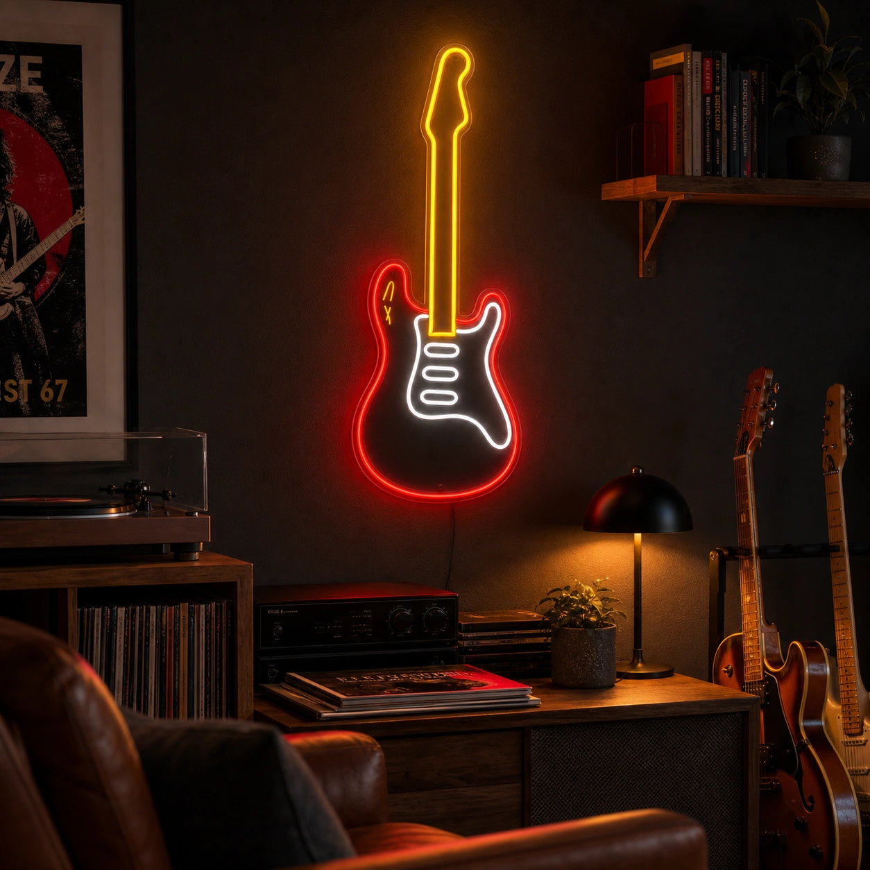 Upright Electric Guitar LED Neon Sign real lifestyle scene