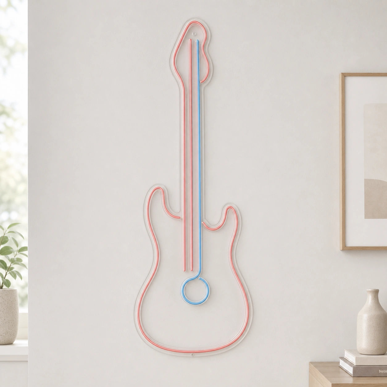 Upright Guitar With Round Sound Hole LED Neon Sign size image