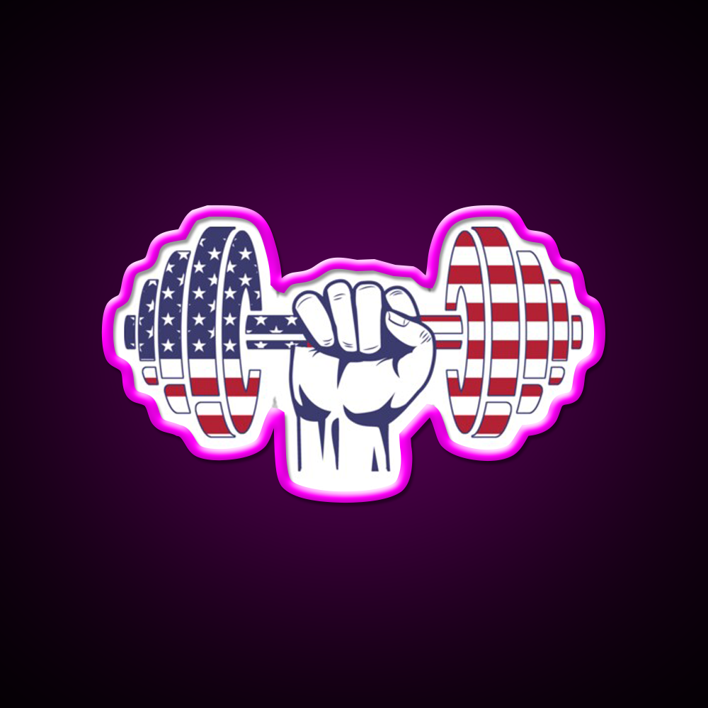 Usa Flag Dumbbell Bodybuilding Gym Fitness Led Neon Sign Rgb Color