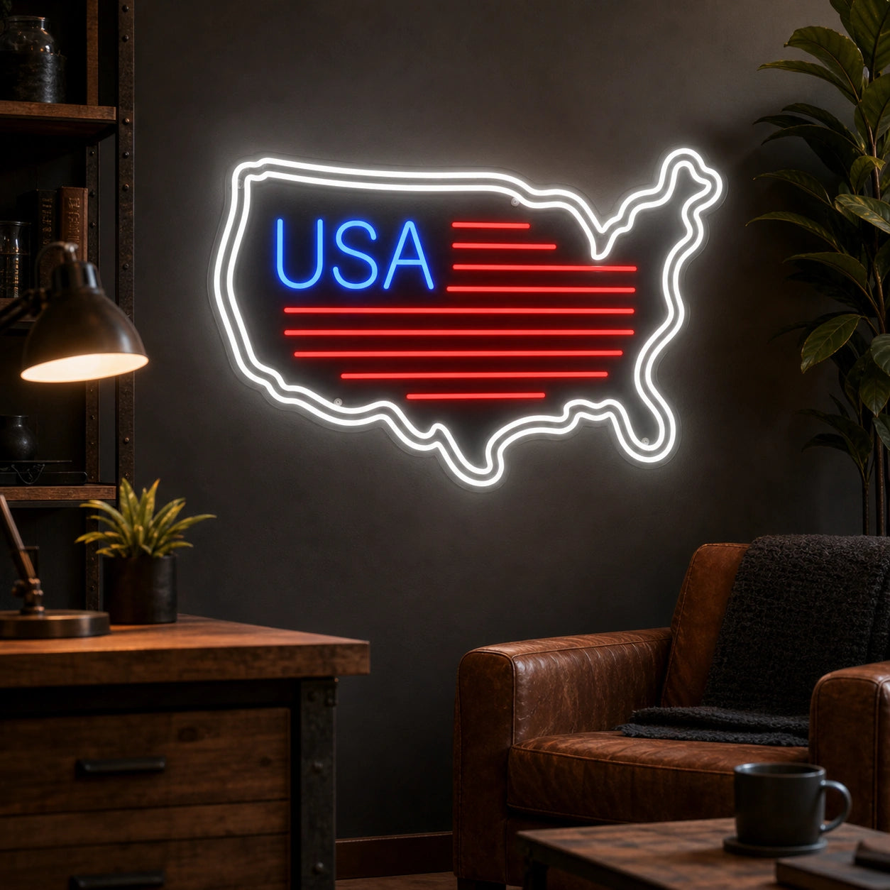 USA Map Flag LED Neon Sign Garage Man Cave Neon Sign real lifestyle scene