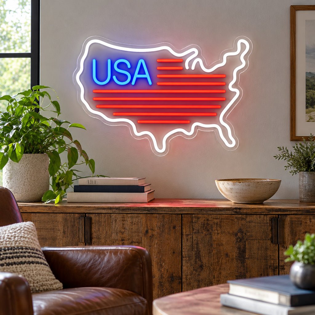 Usa Map Flag Stripes LED Neon Sign - Shineneon