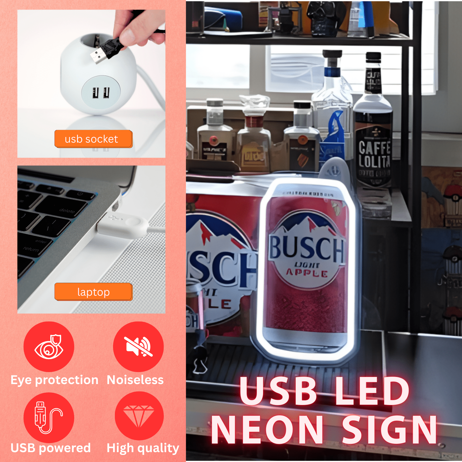 USB Beer Neon Sign 4 Flavor LED Wall Light for Man Cave - Shineneon