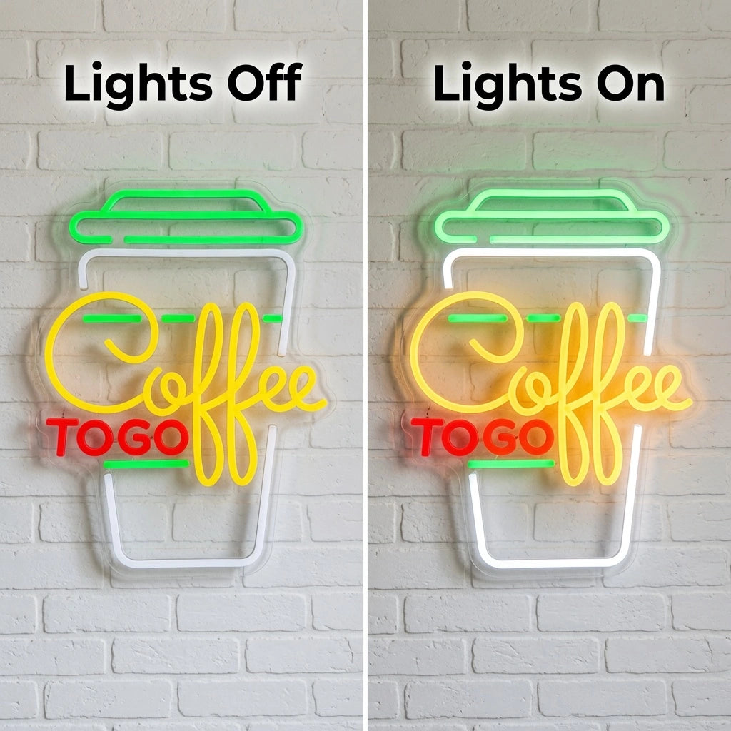 Usb Dimmable Coffee Wall Decor LED Neon Sign - 06 Day Night Comparison
