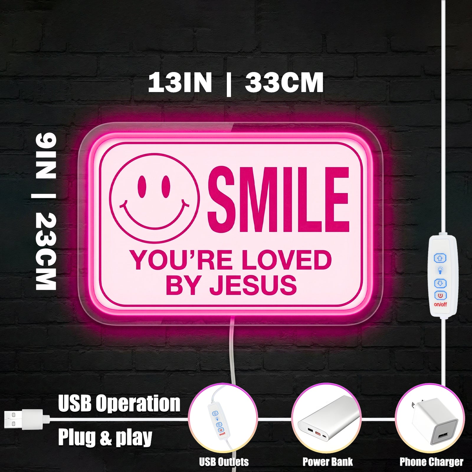 ShineNeon™ Jesus Loves You Smile LED Neon Sign Home Wall Faith Decor USB Powered