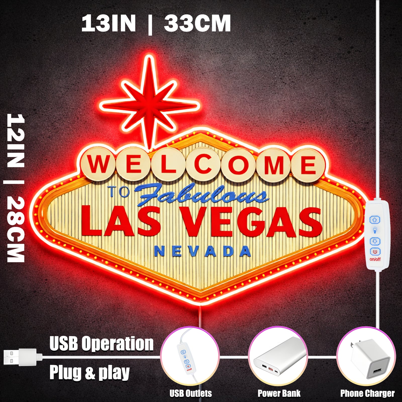 ShineNeon™ Welcome to Fabulous Las Vegas LED Neon Sign - Nevada Landmark Decor USB Powered
