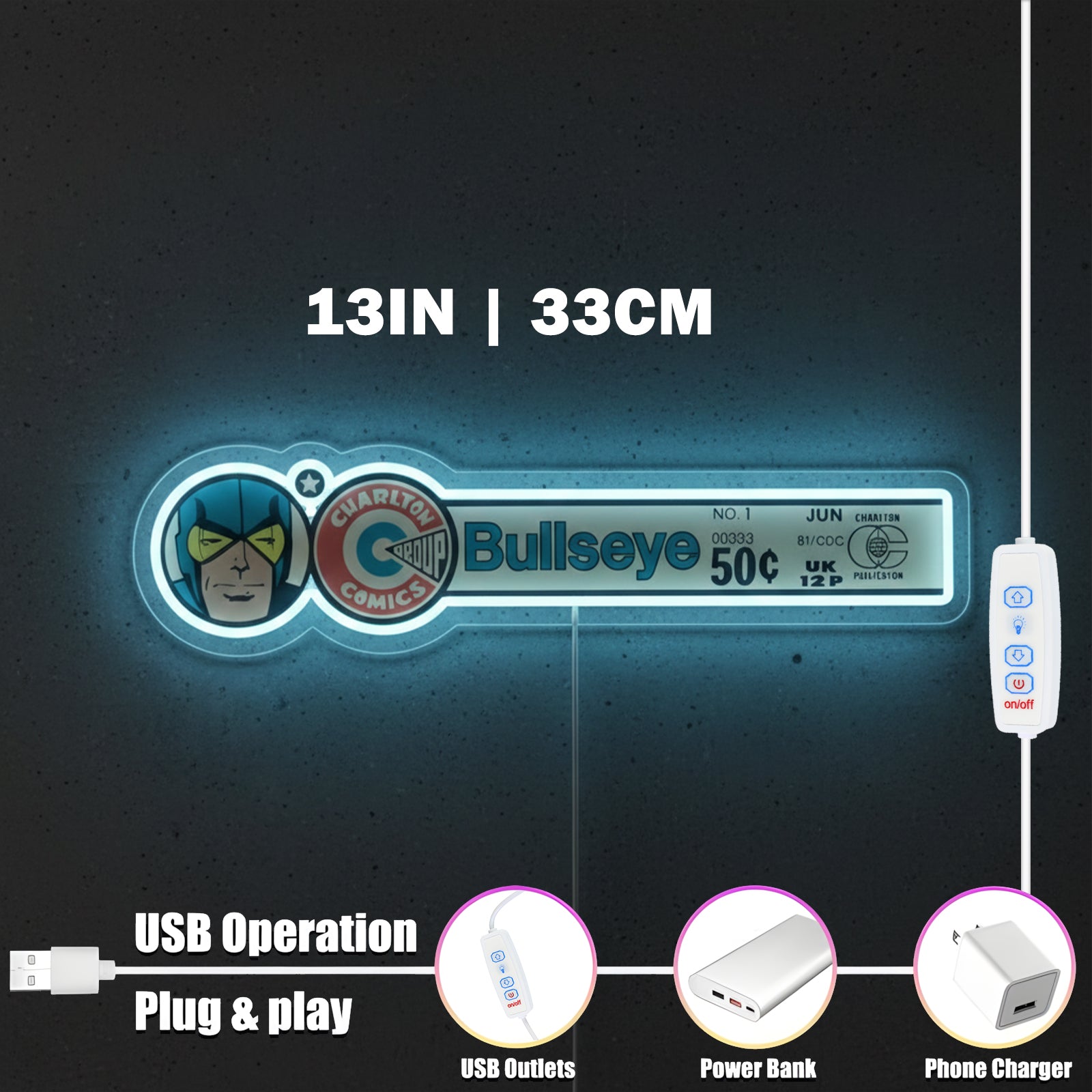 ShineNeon™ Retro Bullseye Comic Ledger LED Neon Sign - Superhero Wall Decor