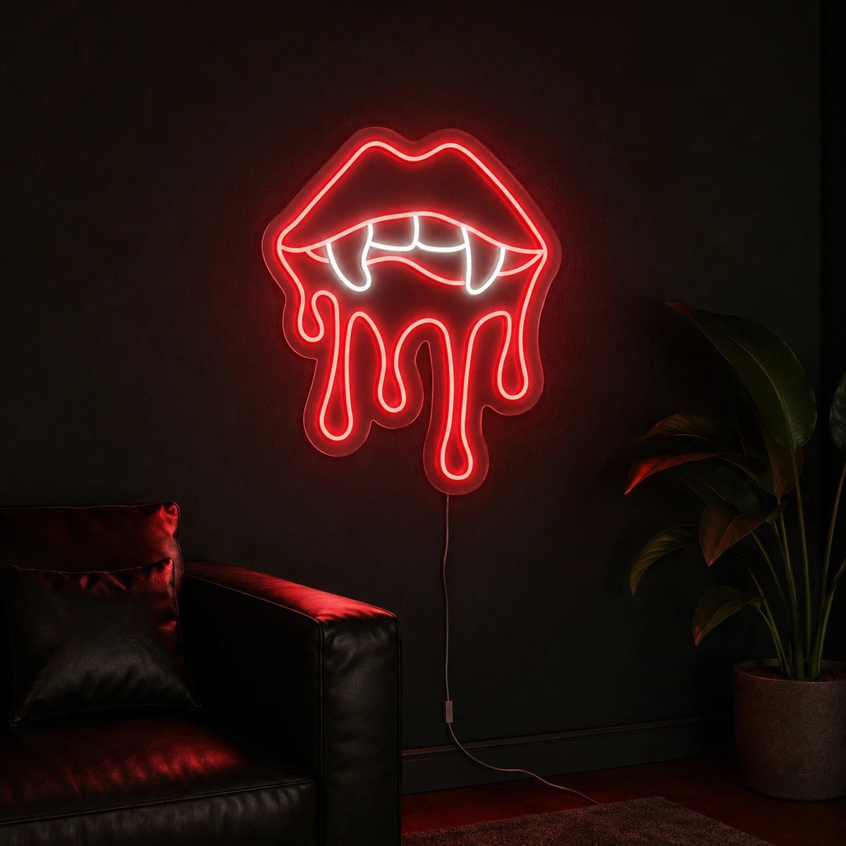 Vampire Lips Fangs And Drips LED Neon Sign - Shineneon