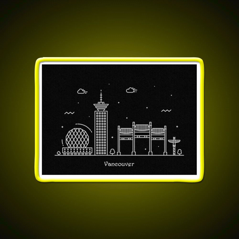 Vancouver Skyline Minimal Line Art Poster Asian Cultural Led Neon Sign Rgb Color - Custom LED neon sign front view
