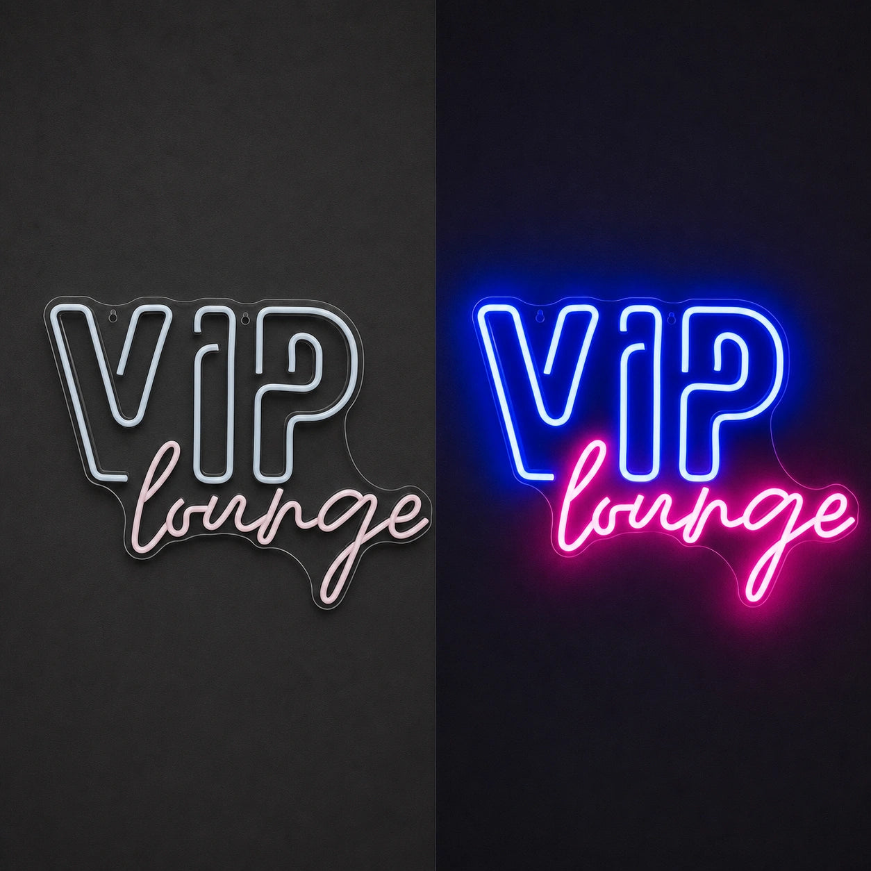 Vap Lounge In And Lights LED Neon Sign day and night comparison