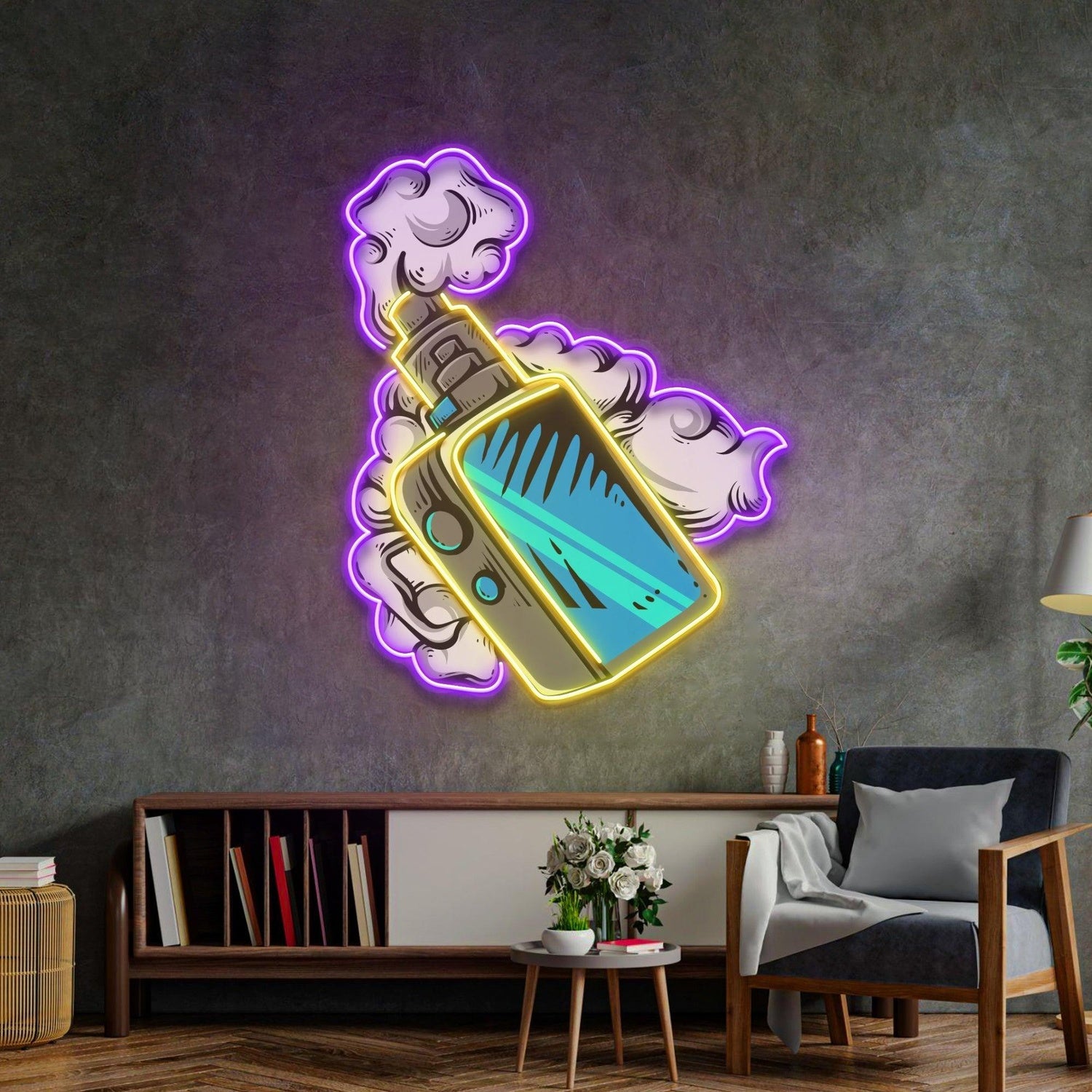 Vape Smoke Yellow Purple Uv Printed Led Neon Sign Artwork For Home Decor | Shineneon