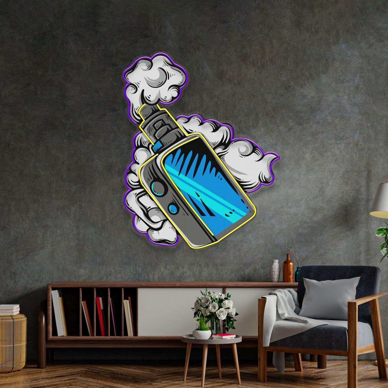 Vape Smoke Yellow Purple Uv Printed Led Neon Sign Artwork For Home Decor | Shineneon