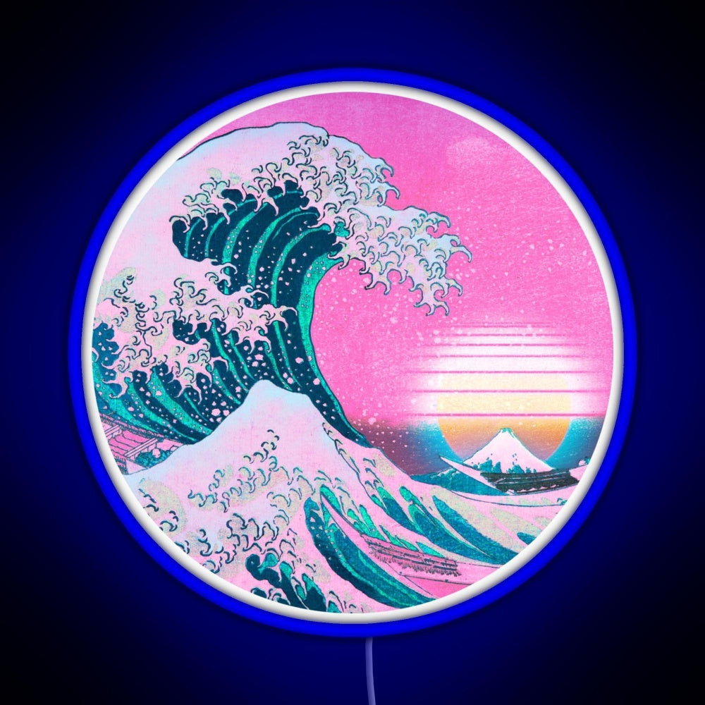 Vaporwave Great Wave Off Kanagawa Sunset Rgb Led Neon Sign Pop Wall Art