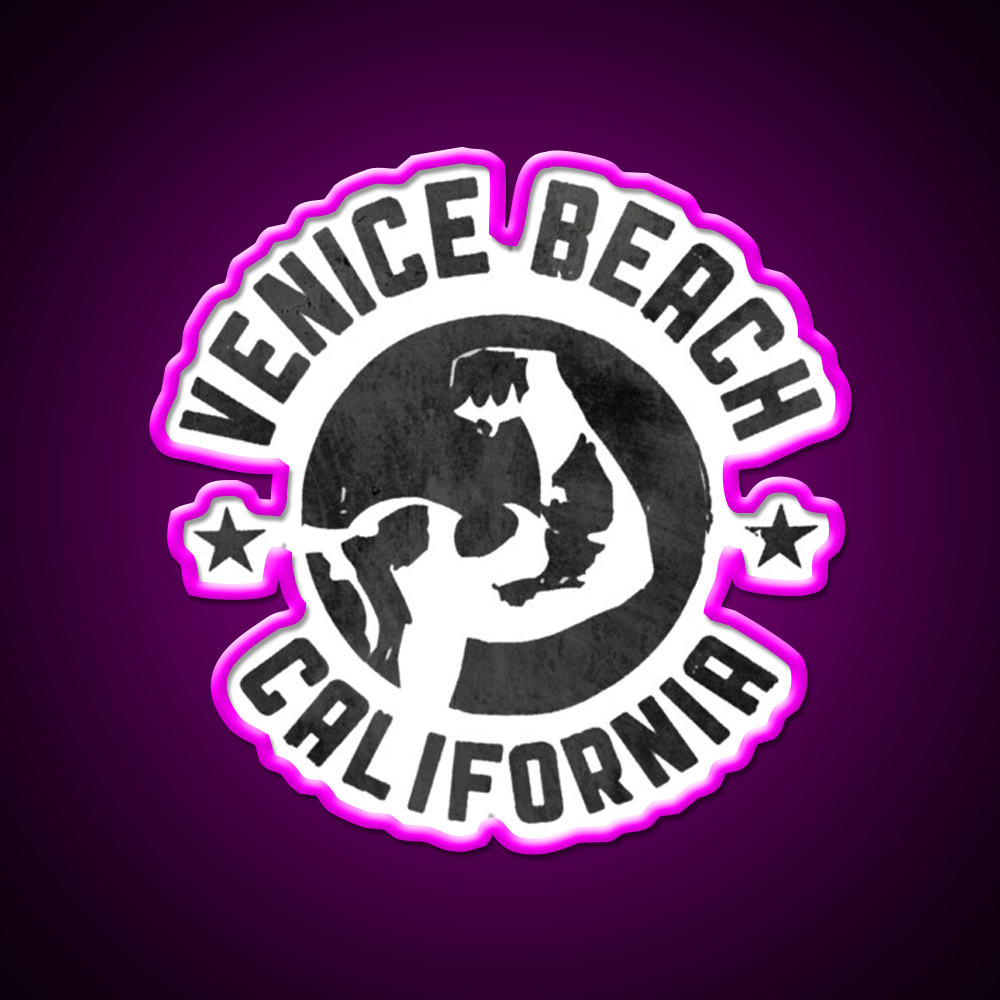 Venice Beach California Gym Fitness Led Neon Sign Rgb Color - Neon sign mounted on wall in room
