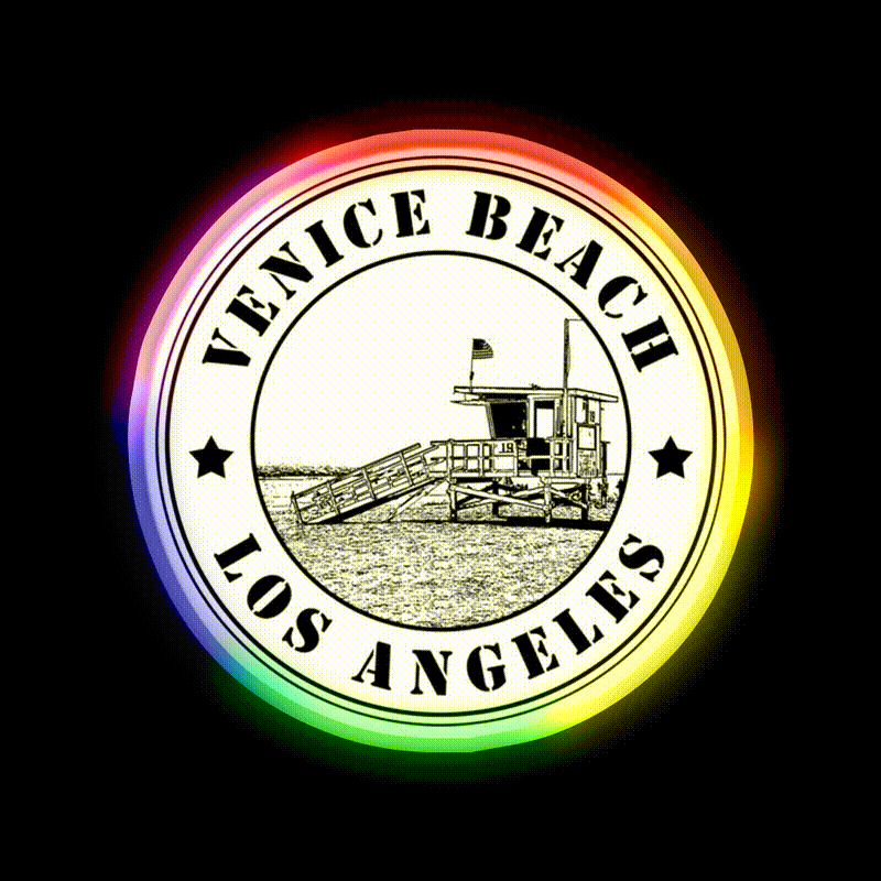 Venice Beach Los Angeles California Usa Baywatch Gym Fitness Led Neon Sign Rgb Color - LED neon sign close-up detail