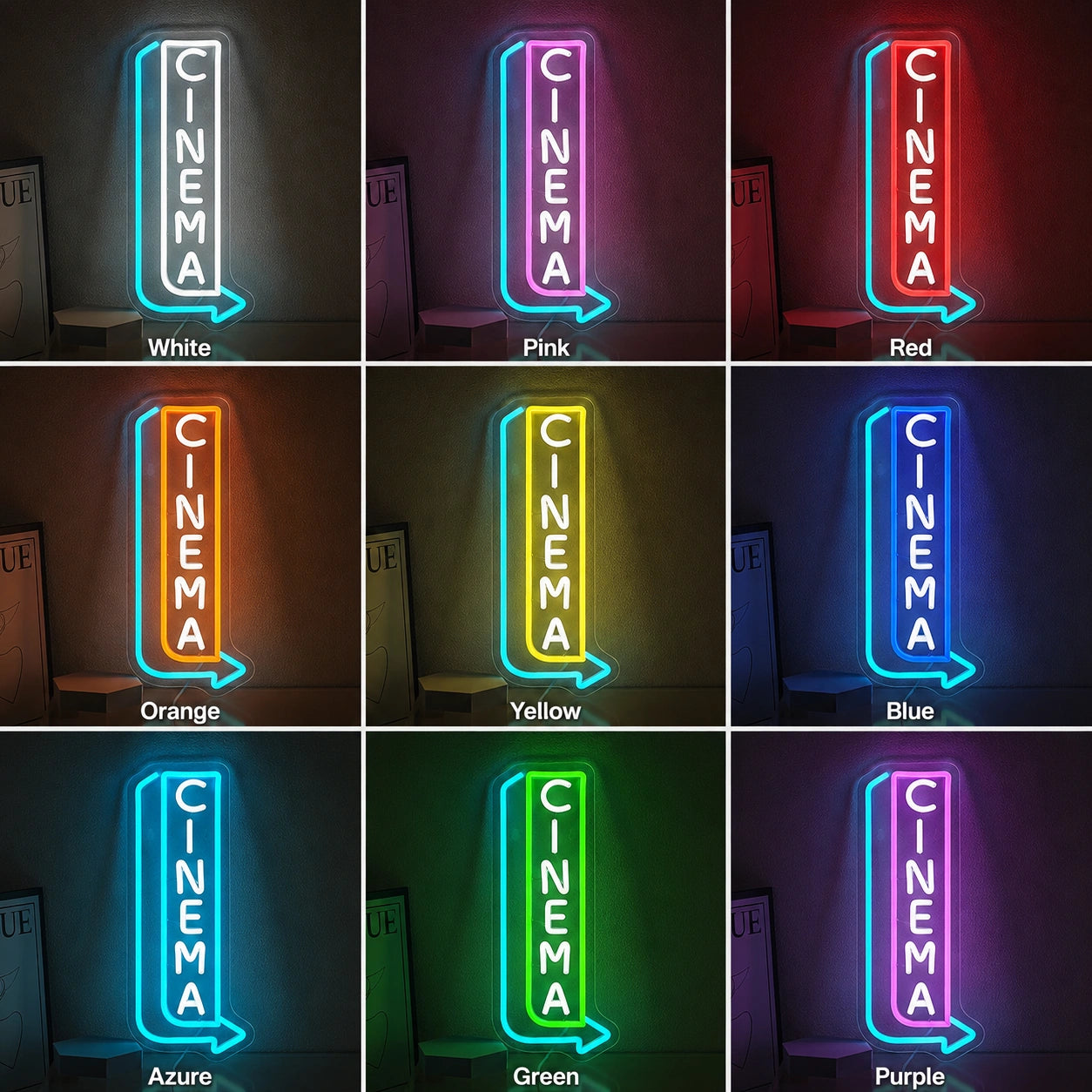 Vertical Cinema Arrow Neon Sign LED Neon Sign color grid