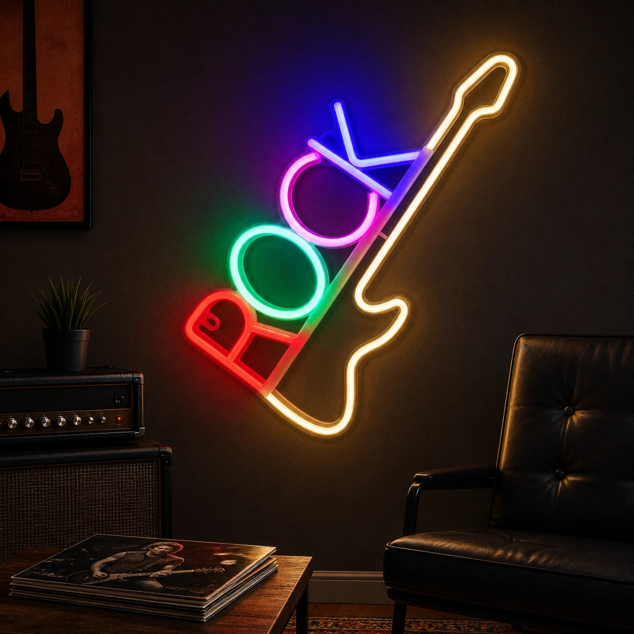 Vertical Rock Text Electric Guitar LED Neon Sign real lifestyle scene