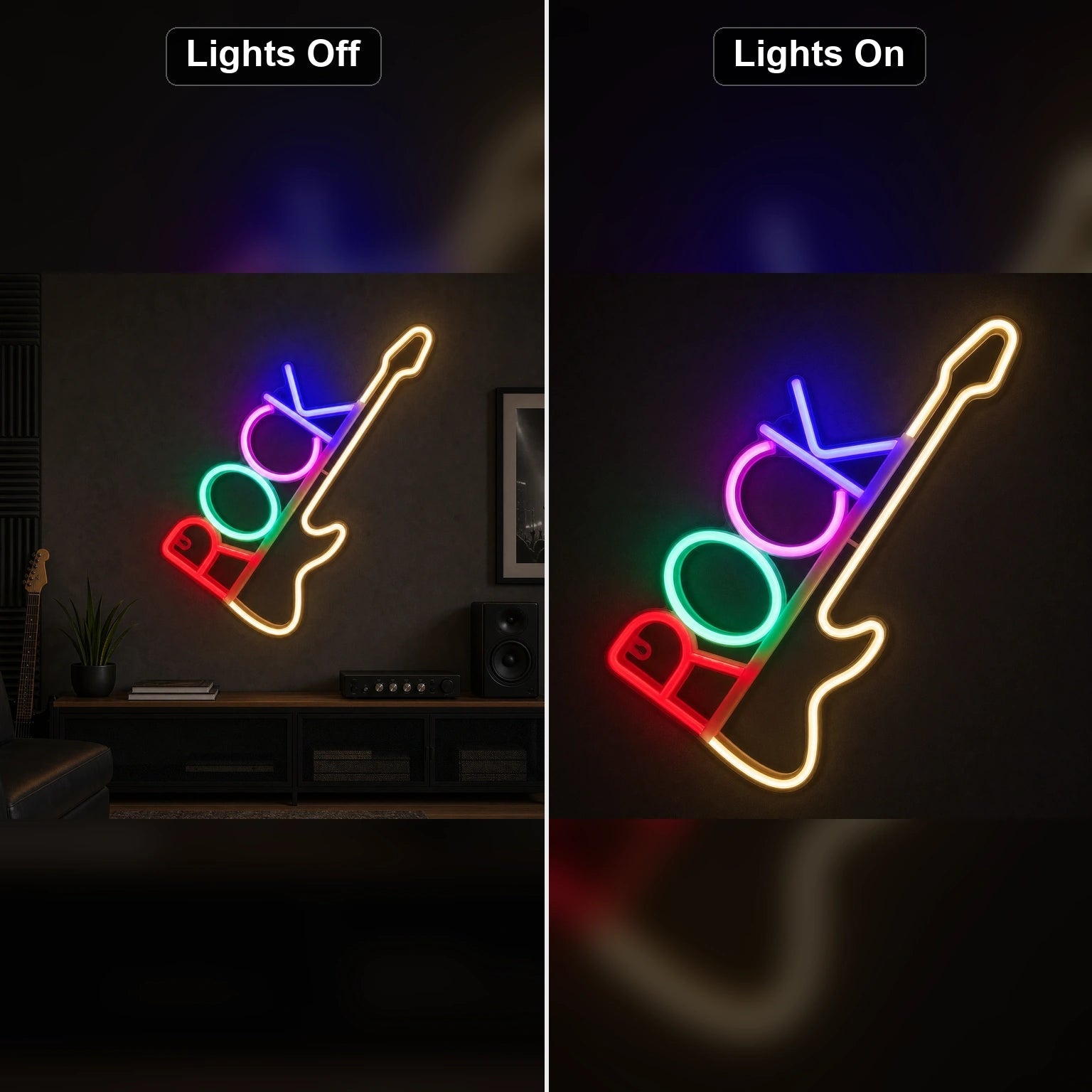Vertical Rock Text Electric Guitar LED Neon Sign - Shineneon