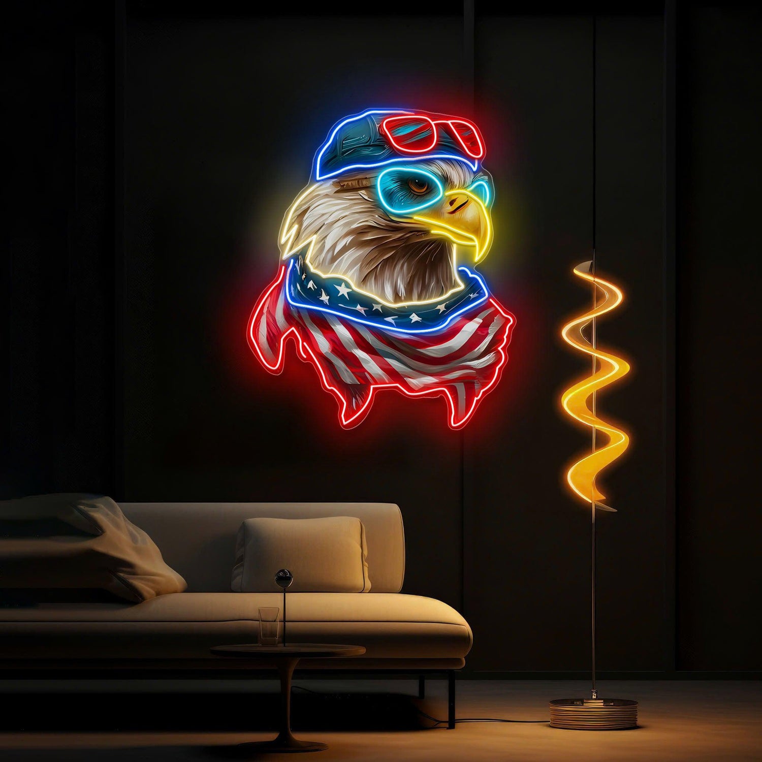 Veterans Day Soaring Eagle Patriotic Red Blue Uv Printed Led Neon Sign Artwork | Shineneon