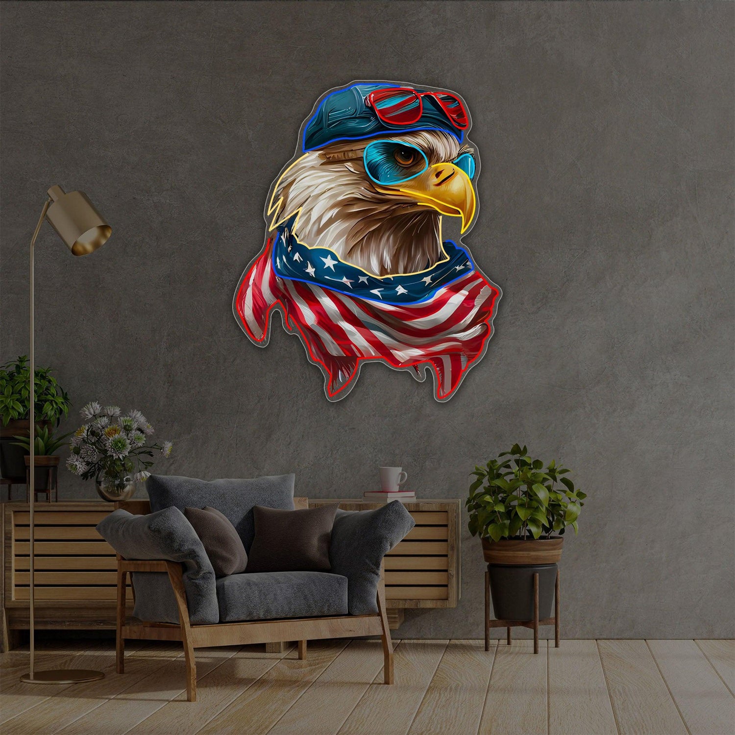 Veterans Day Soaring Eagle Patriotic Red Blue Uv Printed Led Neon Sign Artwork | Shineneon