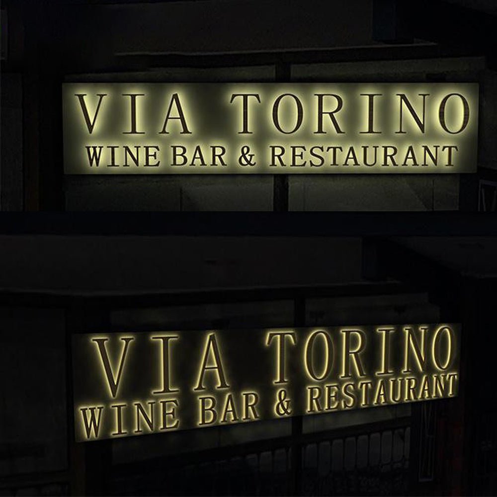 Via Torino Wine Bar And Restaurant 3D Backlit Letters Business Metal Led Sign - Shineneon