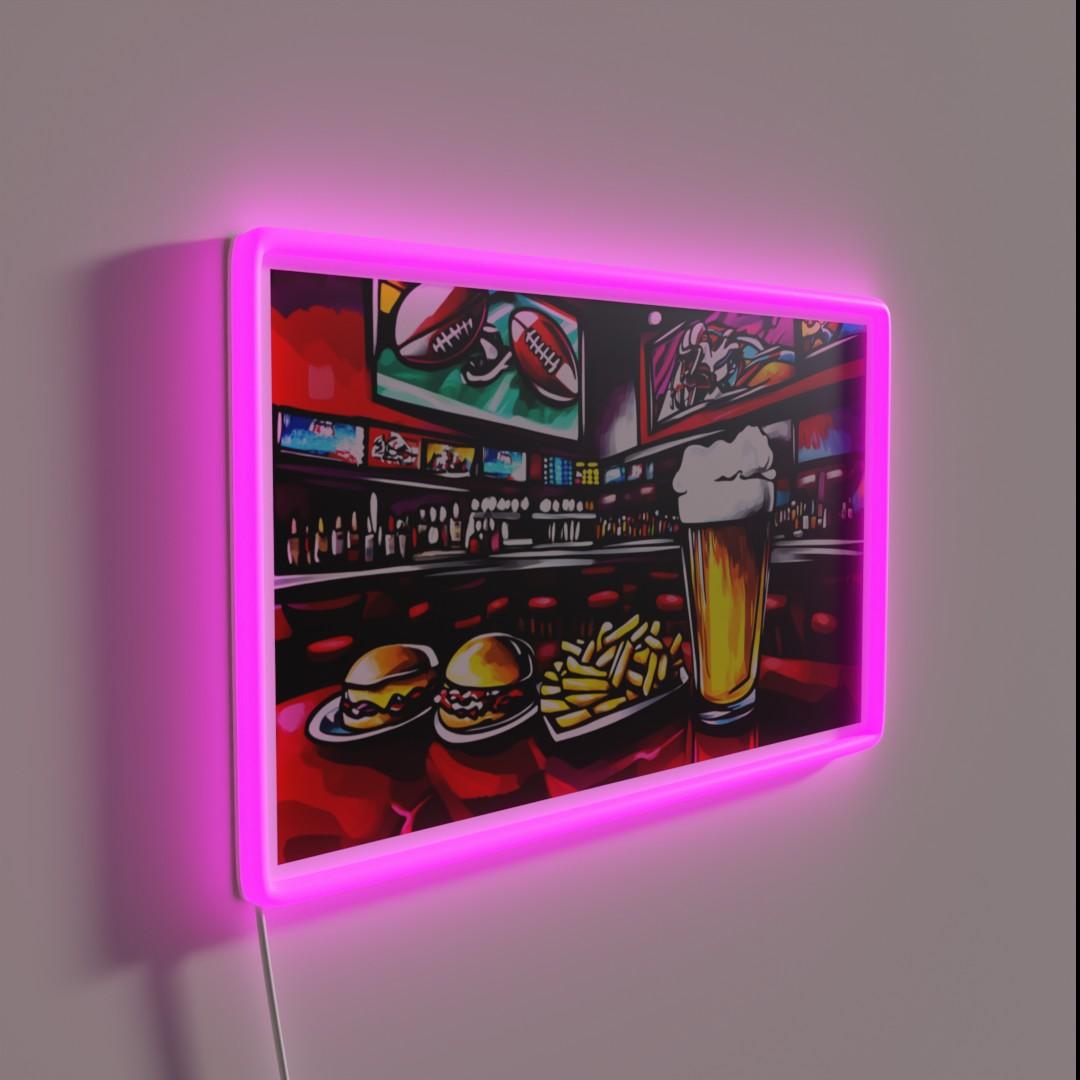 Vibrant Bar Scene With Beer Burgers And Fries Rgb Led Neon Sign - Shineneon