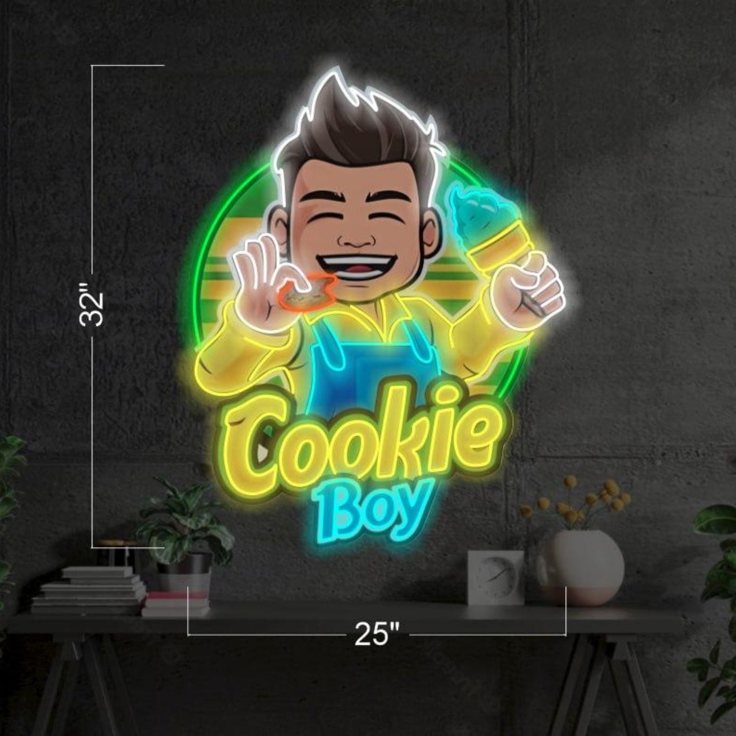 Vibrant Yellow Blue Cartoon Cookie Boy Led Neon Sign For Dessert Shop Decor | Shineneon