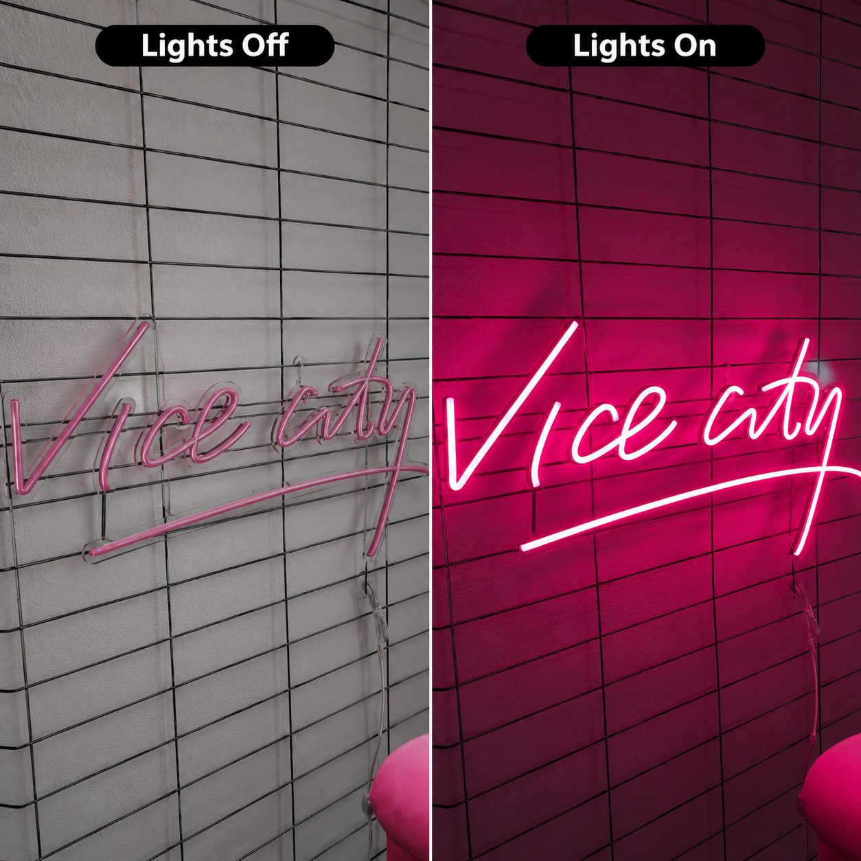 Vice City LED Neon Sign - 06 Day Night Comparison