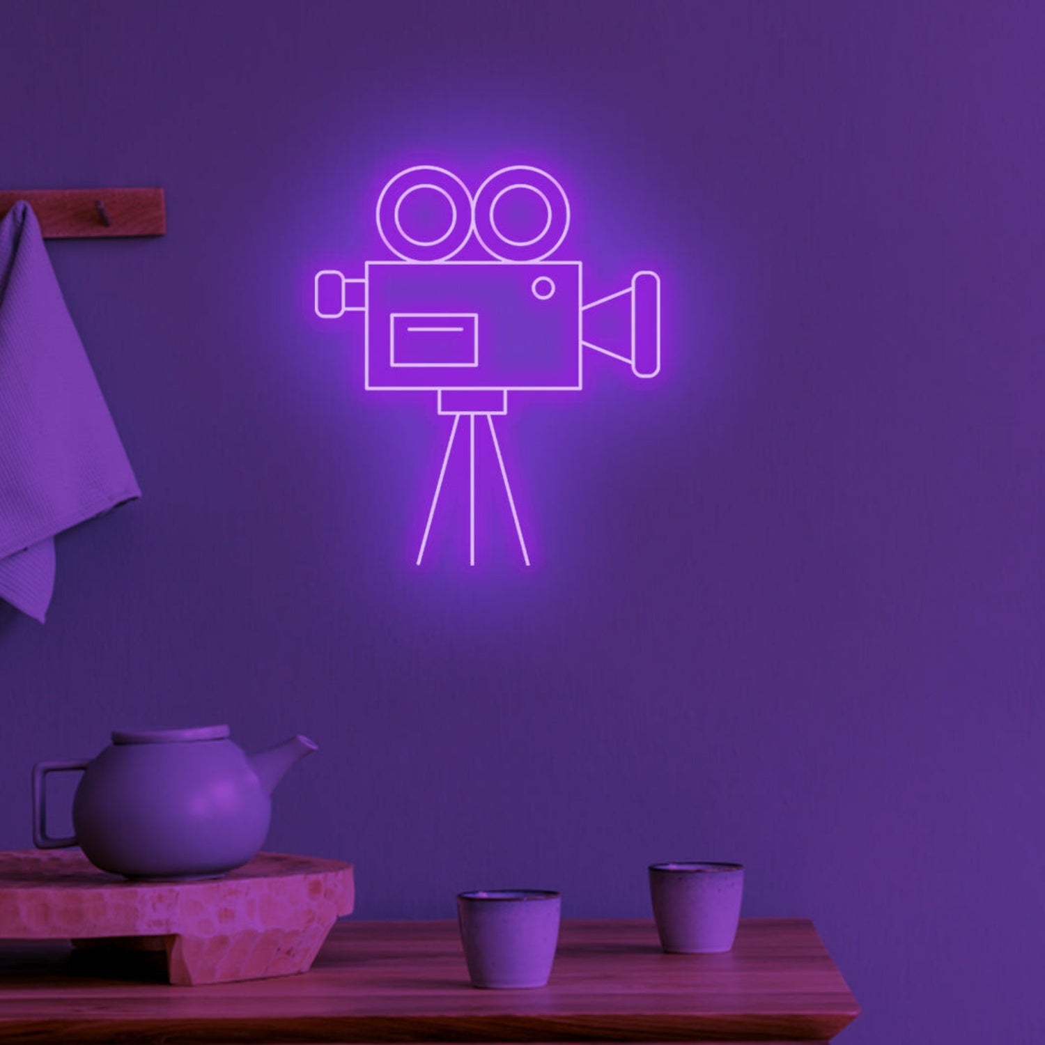 Video Camera Neon Spotlight On Cinematic Passion - Shineneon