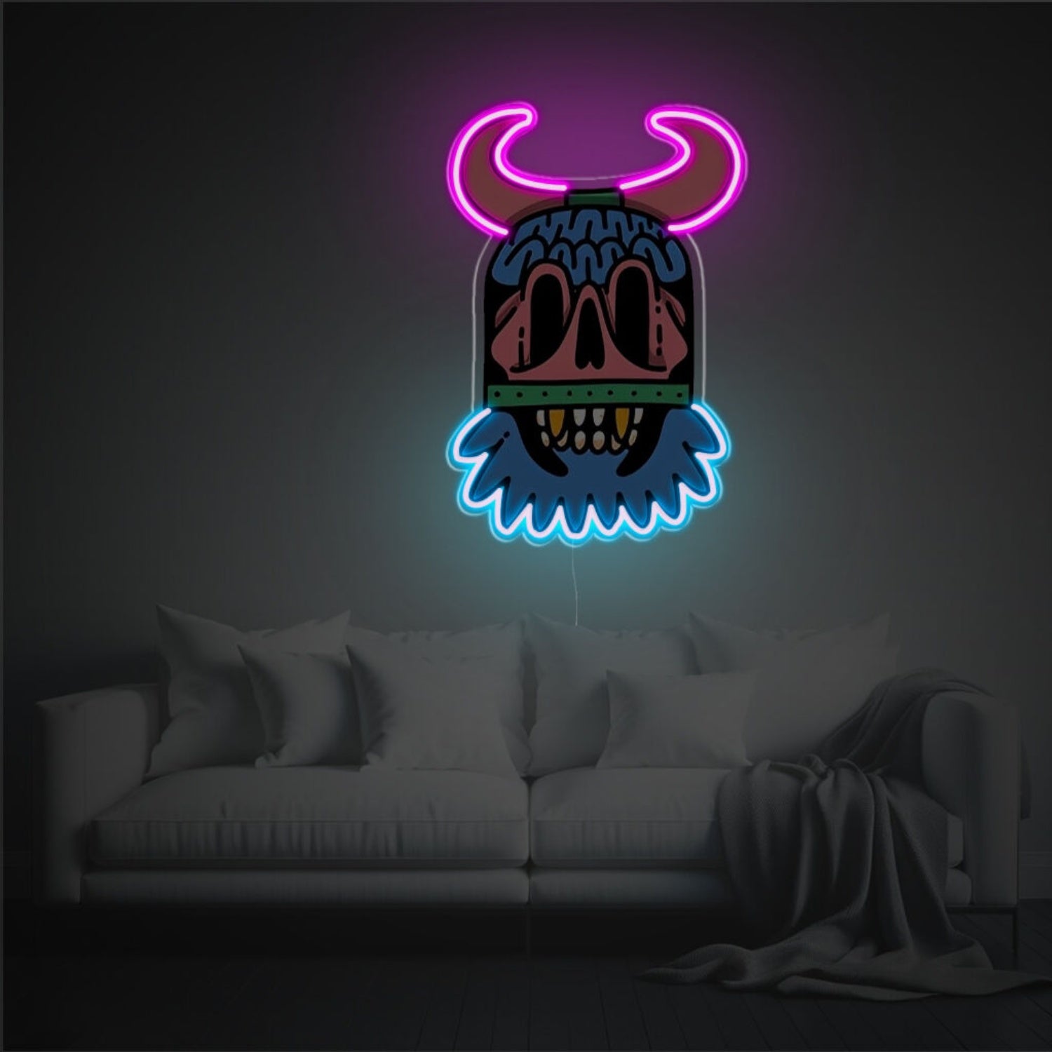 Vikings Head With Pink Corns Led Neon Acrylic Artwork | Shineneon