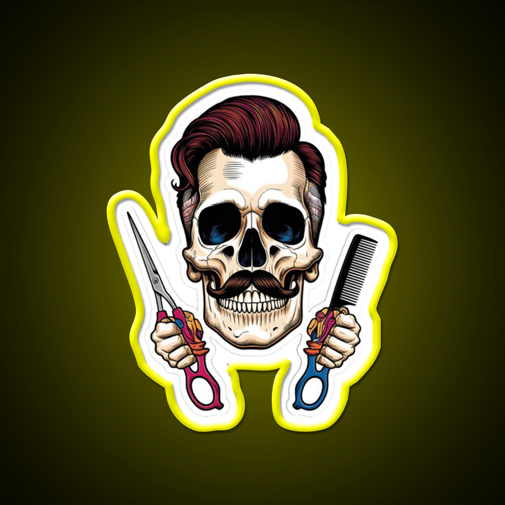 Vintage Barber Skull Pop Art Design Barber Shop Haircut Led Neon Sign - Custom LED neon sign front view