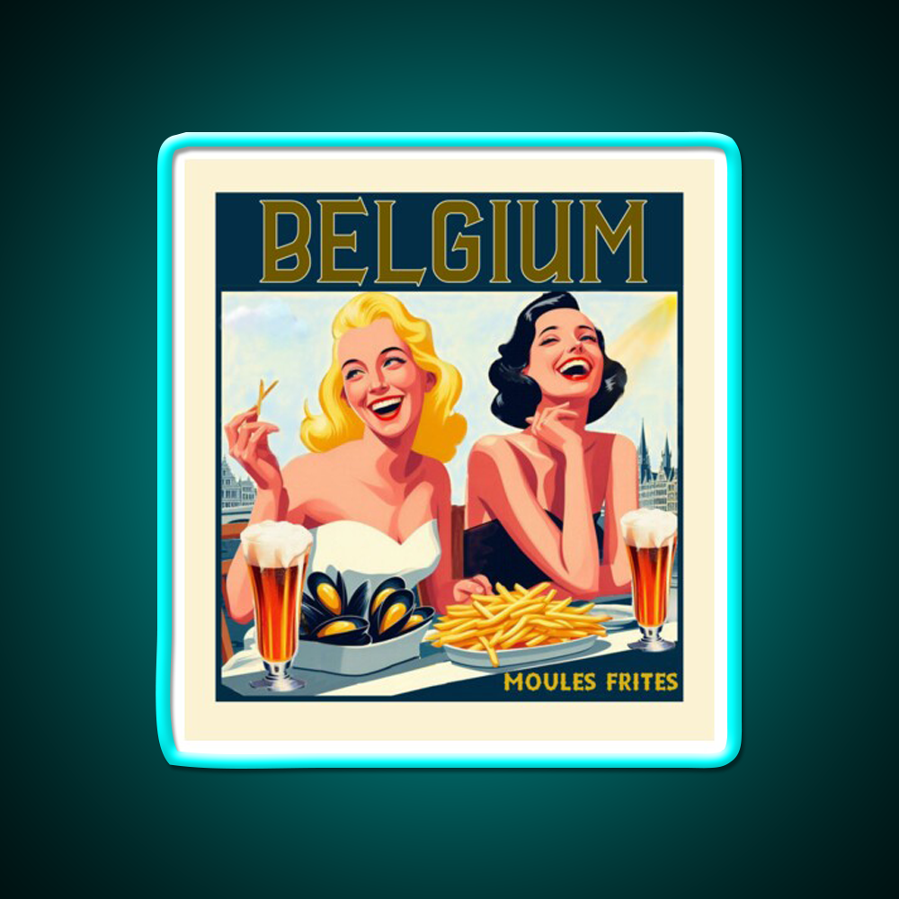 Vintage Belgium Moules Frites Beer Bar Decor Led Neon Sign Rgb Color - Size and dimension reference