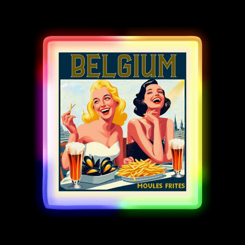Vintage Belgium Moules Frites Beer Bar Decor Led Neon Sign Rgb Color - LED neon sign close-up detail