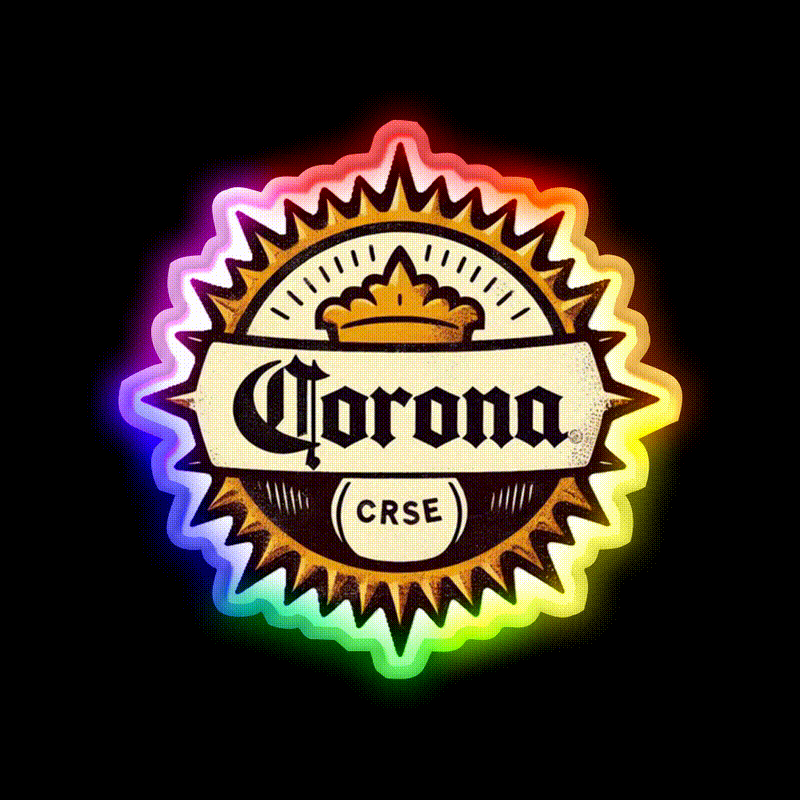 Vintage Corona Logo Vector Art Beer Bar Decor Led Neon Sign Rgb Color - LED neon sign close-up detail