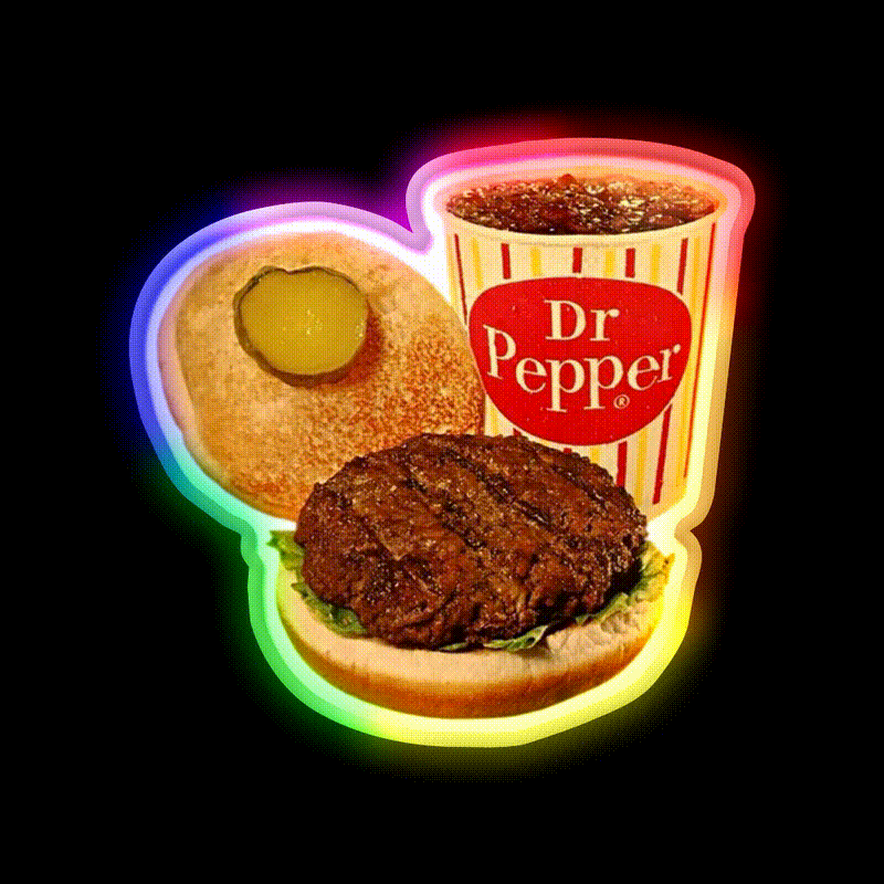Vintage Hamburger And Soda Pop Fast Food Led Neon Sign For Burger Place Rgb Color - LED neon sign close-up detail