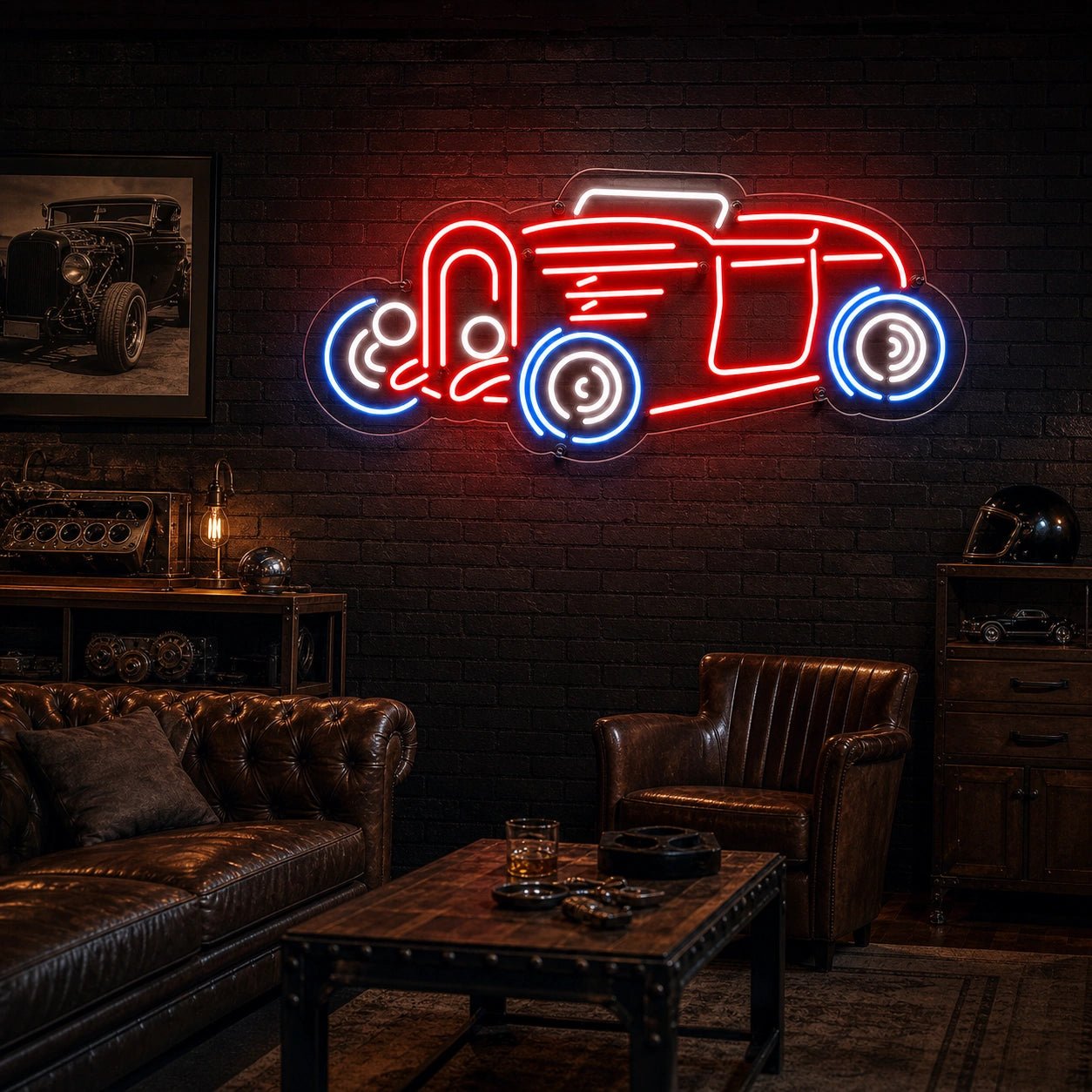 Vintage Hot Rod Side Profile LED Neon Sign - Shineneon