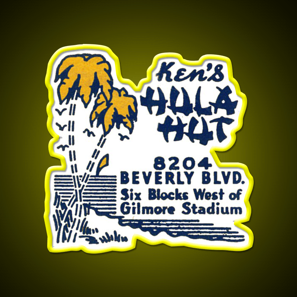 Vintage Kens Hula Hut Los Angeles Cocktail Bar Decor Led Neon Sign Rgb Color - Custom LED neon sign front view