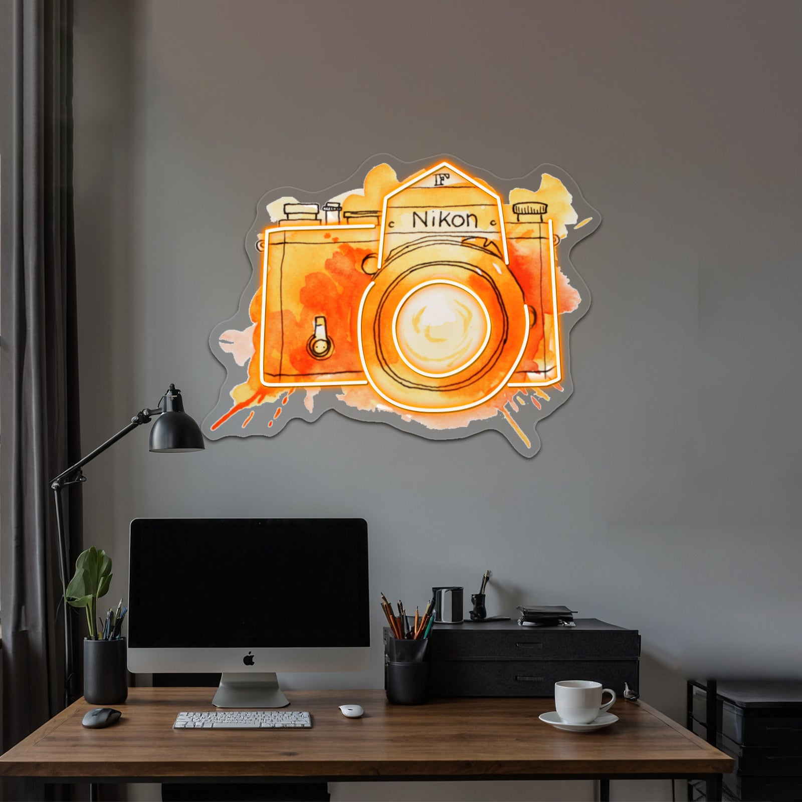 Vintage Nikon Camera Orange Artwork Neon Signs Custom | Shineneon
