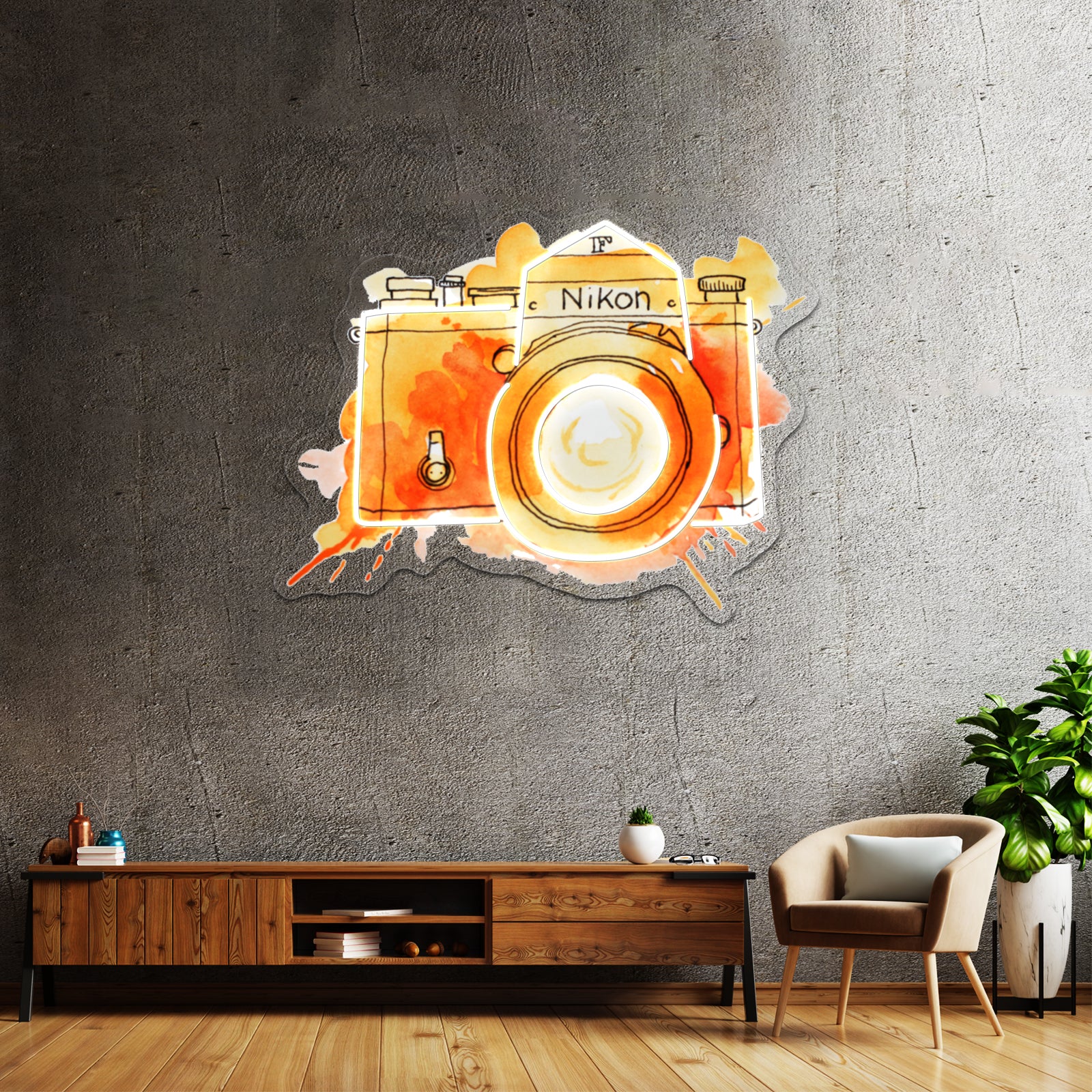 Vintage Nikon Camera Orange Artwork Neon Signs Custom | Shineneon