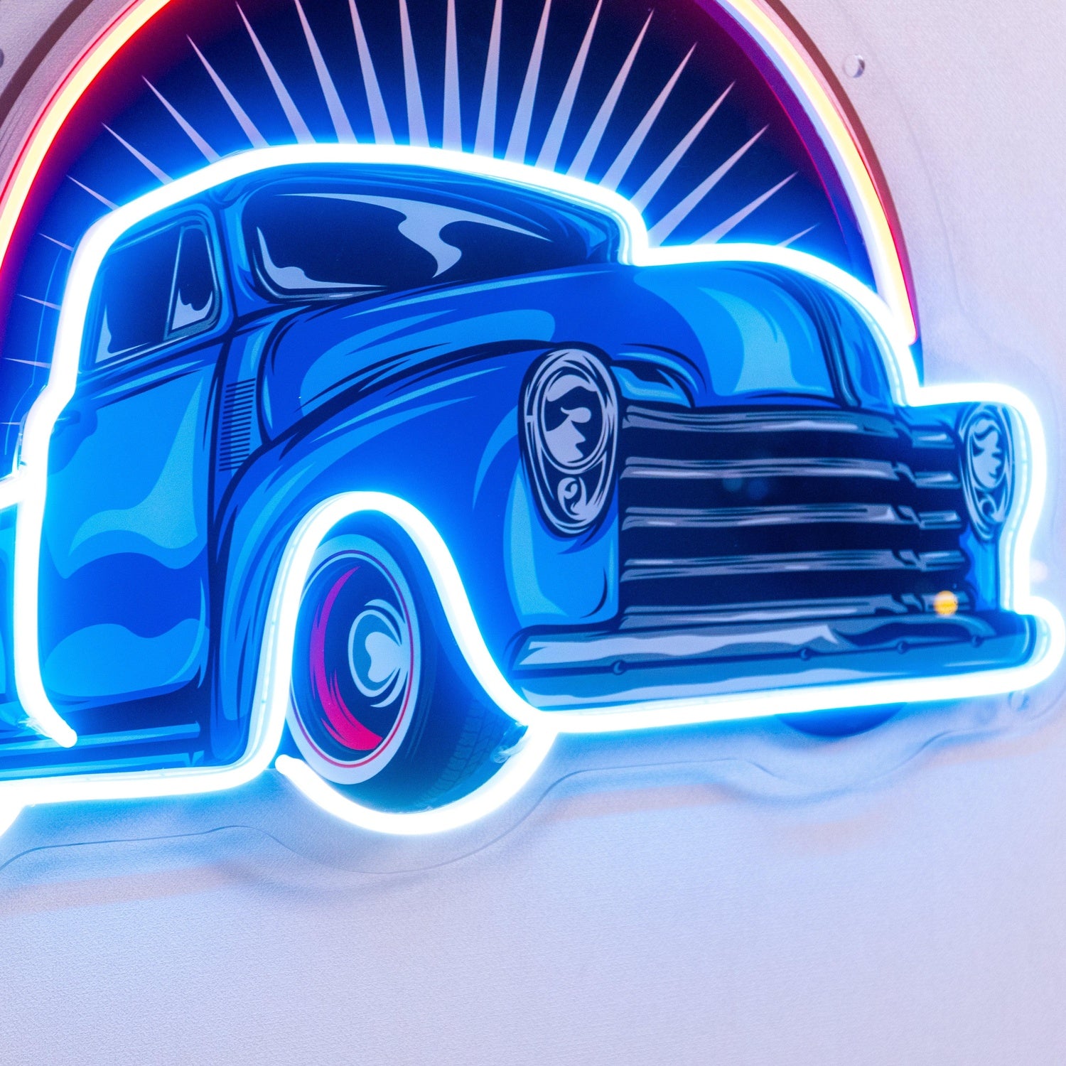 Vintage Pickup Truck Blue Red Pink Uv Printed Led Neon Sign For Auto Diner Wall Decor | Shineneon
