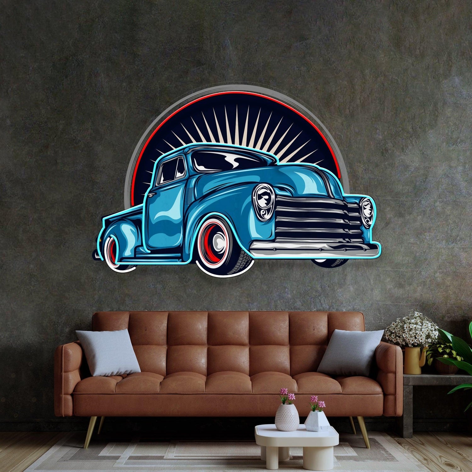 Vintage Pickup Truck Blue Red Pink Uv Printed Led Neon Sign For Auto Diner Wall Decor | Shineneon
