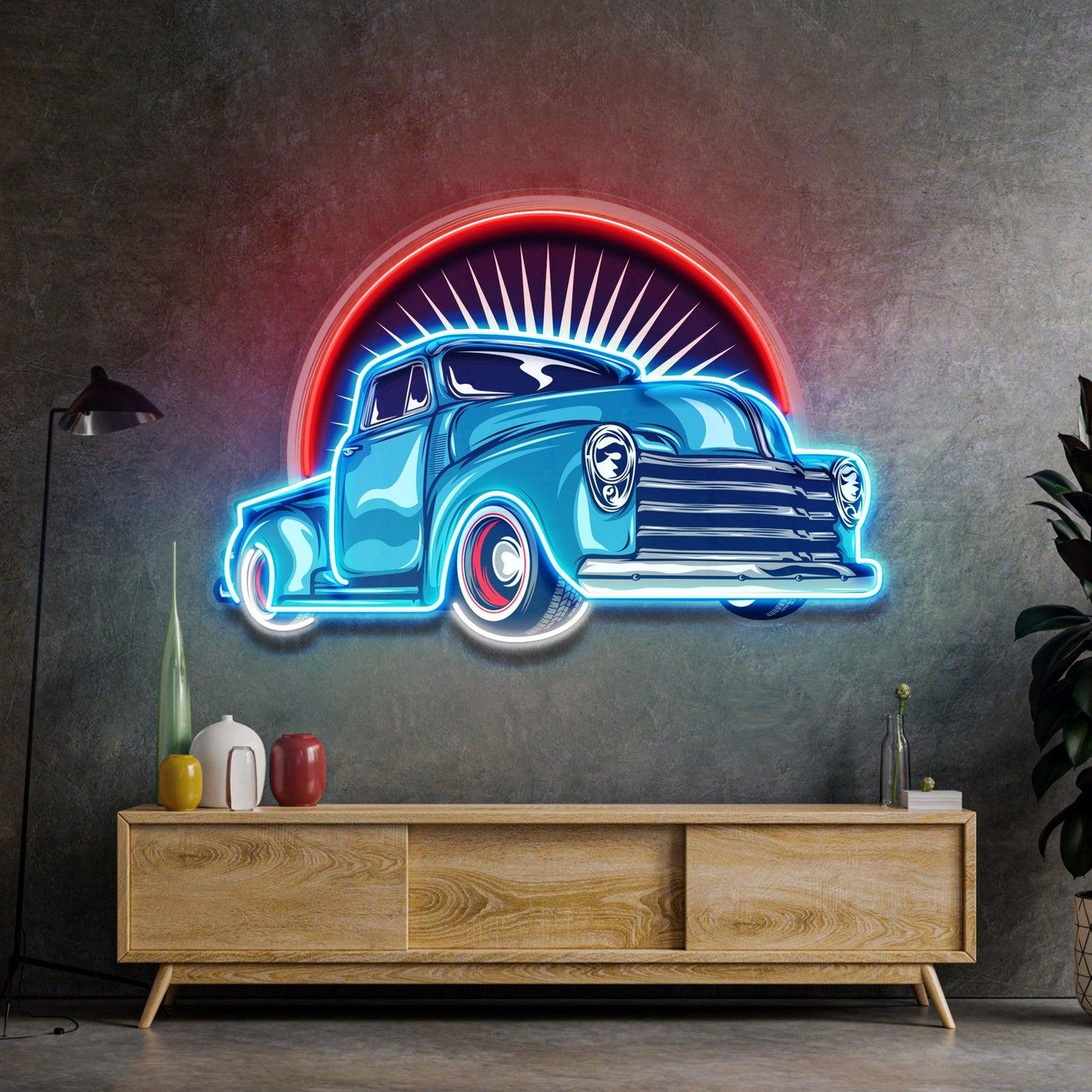 Vintage Pickup Truck Blue Red Pink Uv Printed Led Neon Sign For Auto Diner Wall Decor | Shineneon