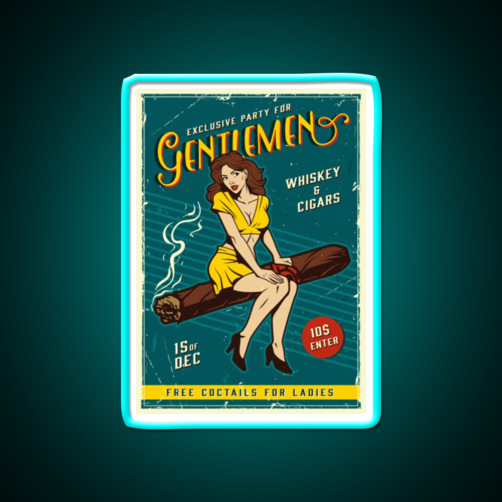 Vintage Poster Gentlemens Party Whiskey Drink Bar Led Neon Sign Rgb Color