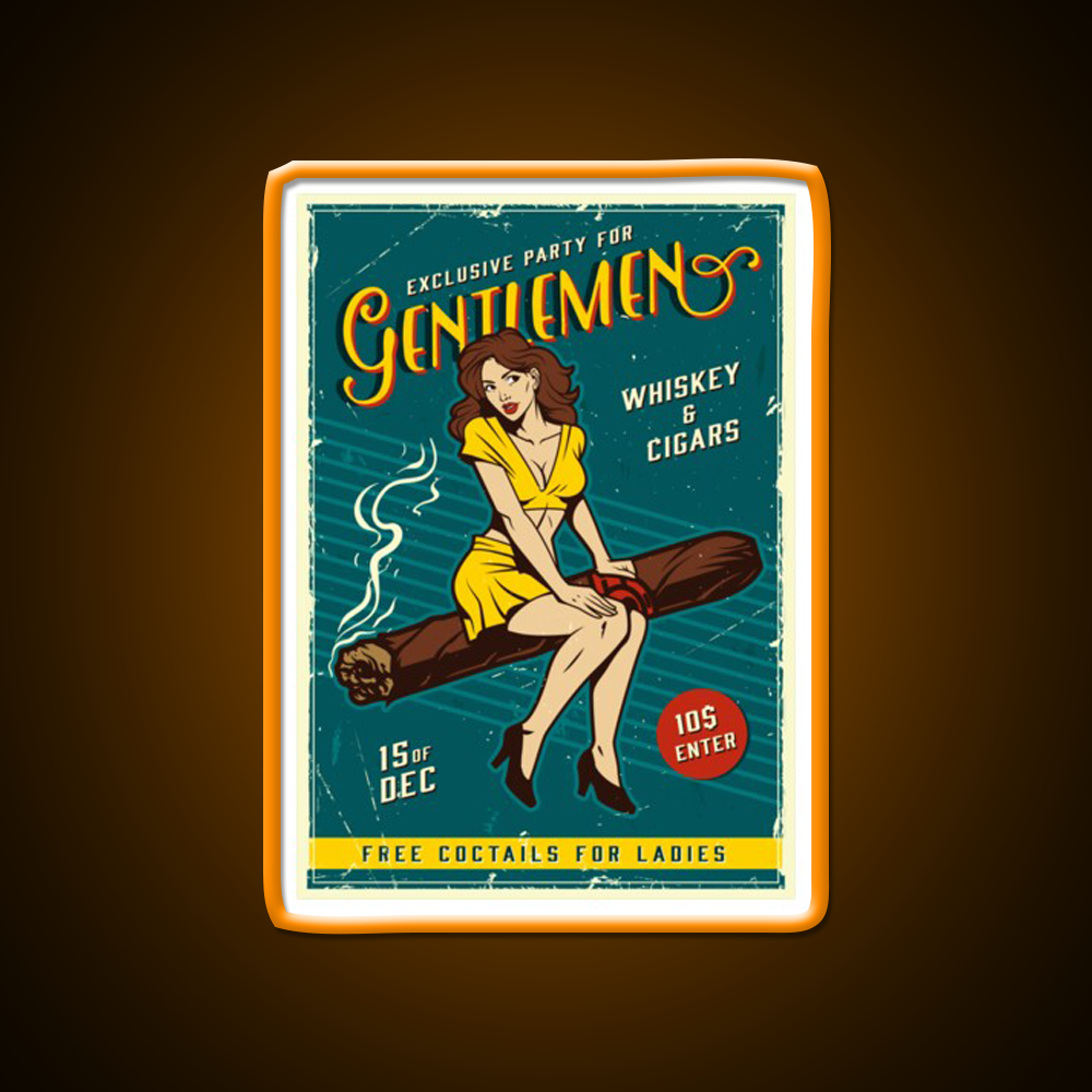 Vintage Poster Gentlemens Party Whiskey Drink Bar Led Neon Sign Rgb Color